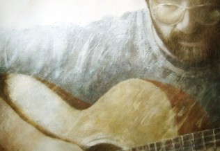 'Ian', Gitarrist, Aquarell-Mischtechnik, 52 x 68