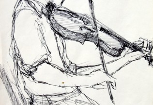 Schnellskizze 'Geiger- Edinburgh', Tintenstift, 20 x 30