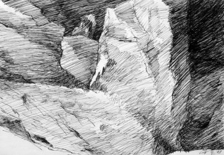 'Ockerfelsen, Provence', Skizze, Tintenstift, 21 x 30