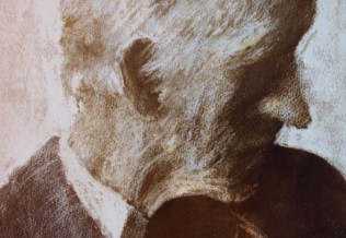 'Irischer Geiger', Aquarell-Ölkreide, 34 x 48