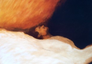 'Figürliche Studie in den Ockerfelsen', Pastellkreide, 48 x 58
