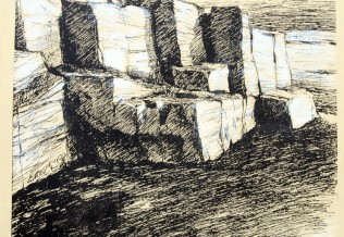 'Felsige Küste - Co.Clare, Irland', Tuschezeichnung,weißer Pastellstift, 30 x 38