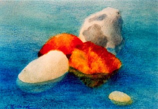 'Steine im Wasser', Aquarell, 20 x 25